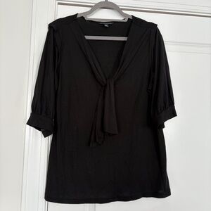 New Banana Republic Dark Black Tie Neck Top